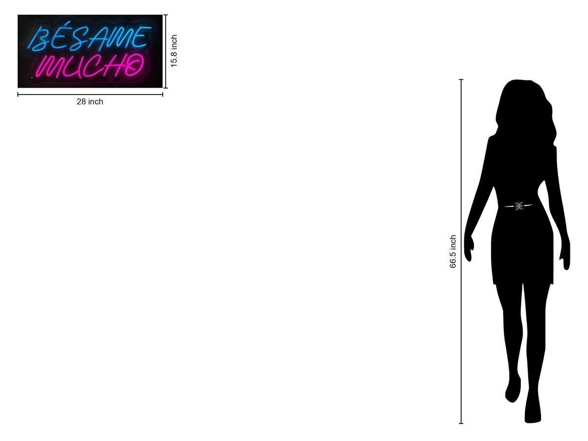 "Besame Mucho" LED Neon On Acrylic - Blue / Pink / Clear
