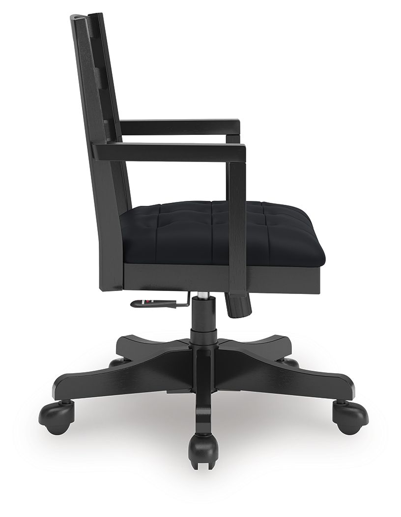 Wildenauer - 3 Pc. - Home Office Desk And Return, Swivel Desk Chair, Bookcase - Brown / Black