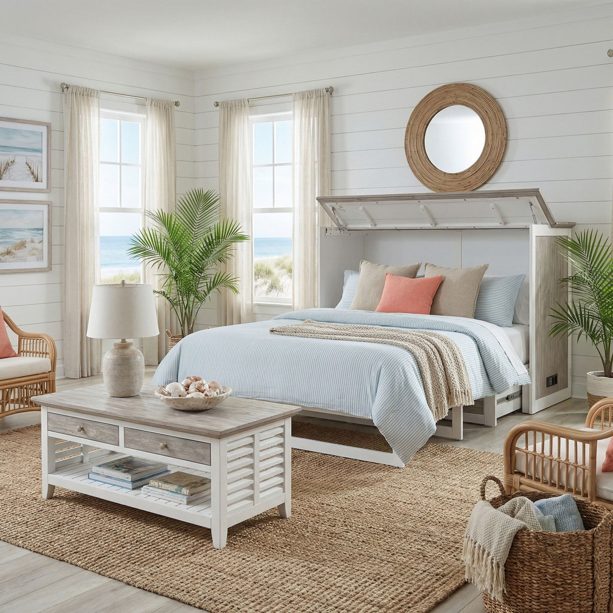 Islamorada - Queen Size Cabinet Bed With Mattress - Dapple Gray / Blanc