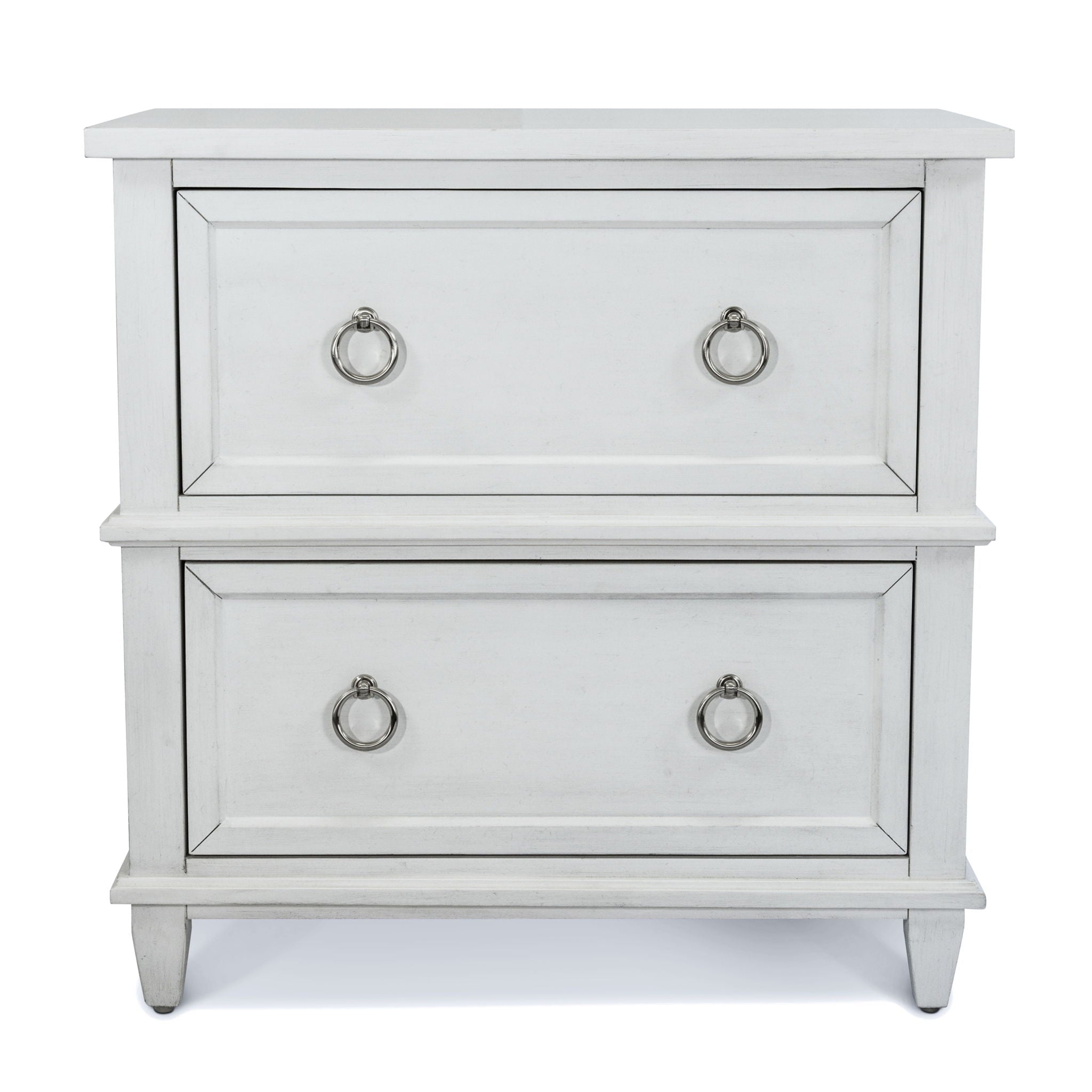 Point Breeze - 2 Drawer Nightstand With Power Strip, USB-A And USB-C Port - Fresh White With Soft Gray Glaze