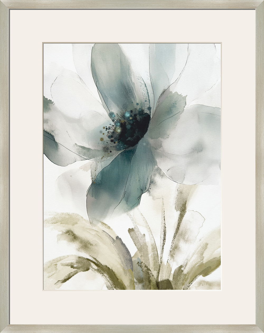 "Ethereal Blossom II" Framed Canvas Under Acrylic - Teal / Cream