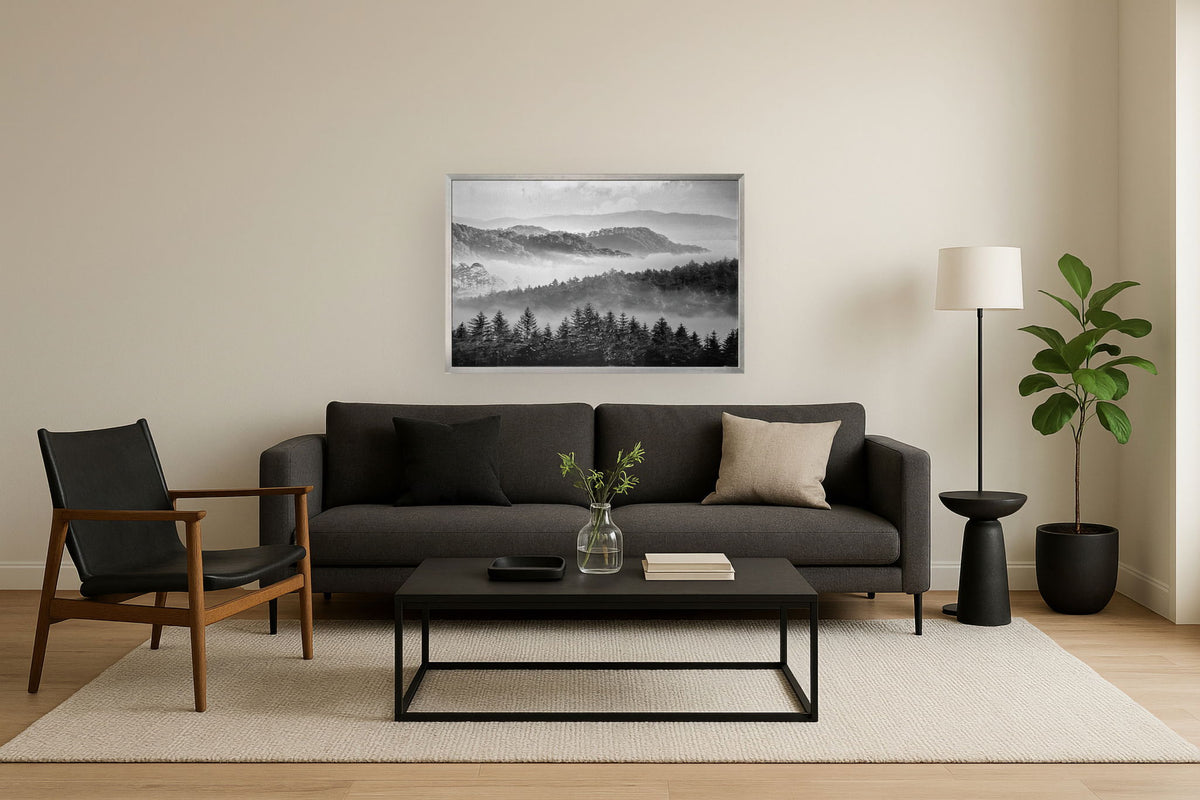 Misty Pine Veil - 32" x 47" Framed Wall Art - Gray