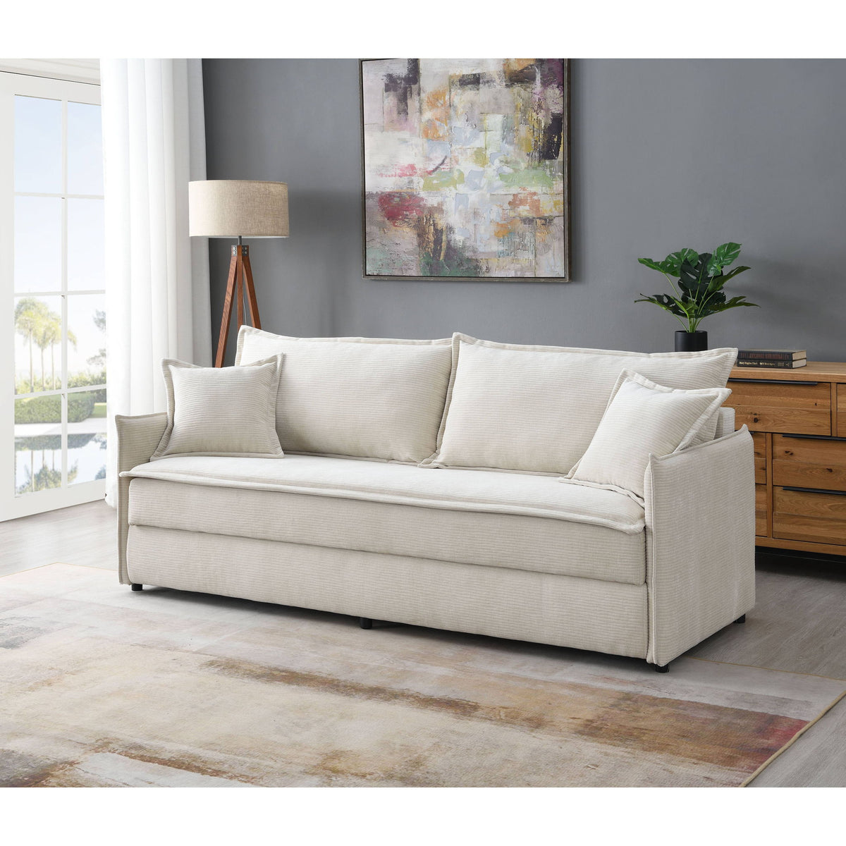 Elisea - Sleeper Sectional Sofa With 2 Toss Pillows - Beige