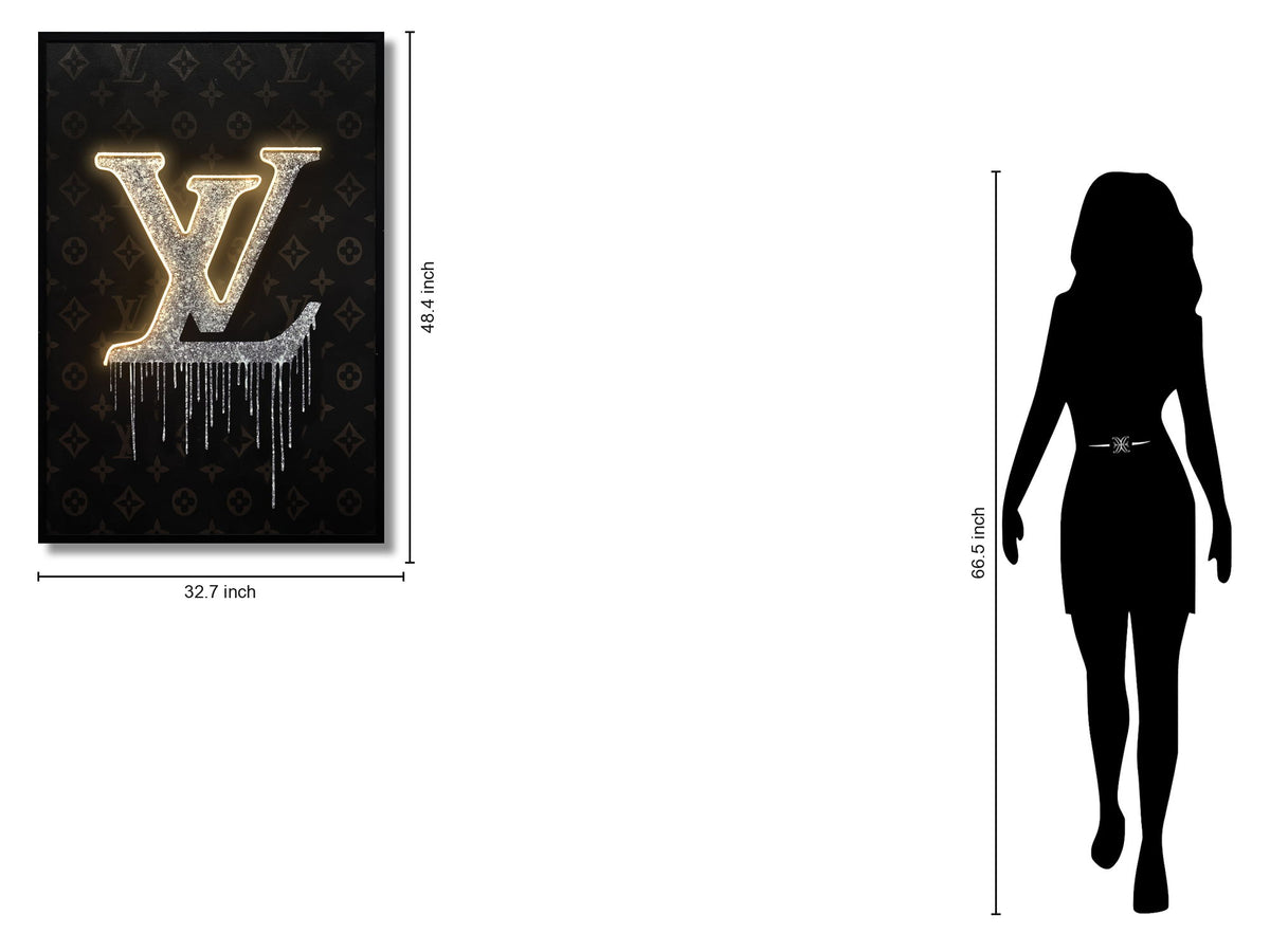 Gilded Drip Monogram - 33" x 48" Framed Wall Art - Black