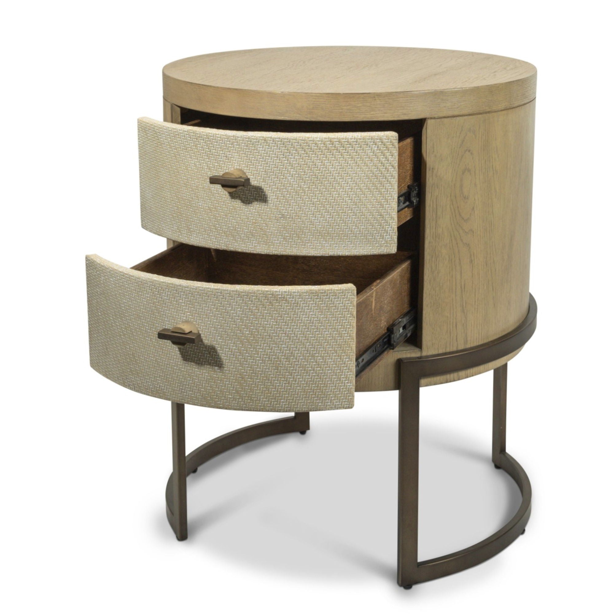 Rio Vista - Woven 2 Drawer Round Accent Nightstand - Muted Earth Tones / Clay