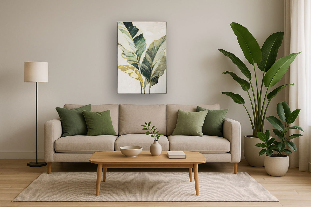 Verdant Gilded Leaves - 33" x 48" Framed Wall Art - Green