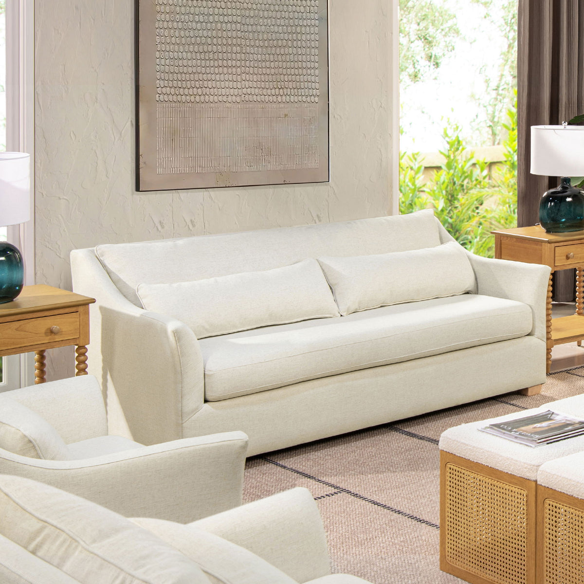 Ada - Flared Arm Contemporary Sofa With Lumbar Pillows - Flax White