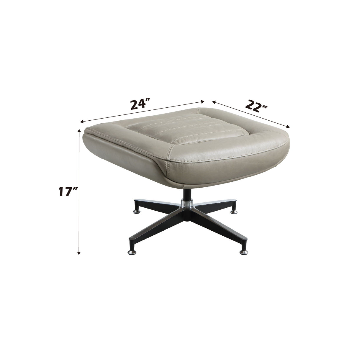 Piran - Twilight Top Grain Leather Accent Chair And Ottoman With Swivel - Gray