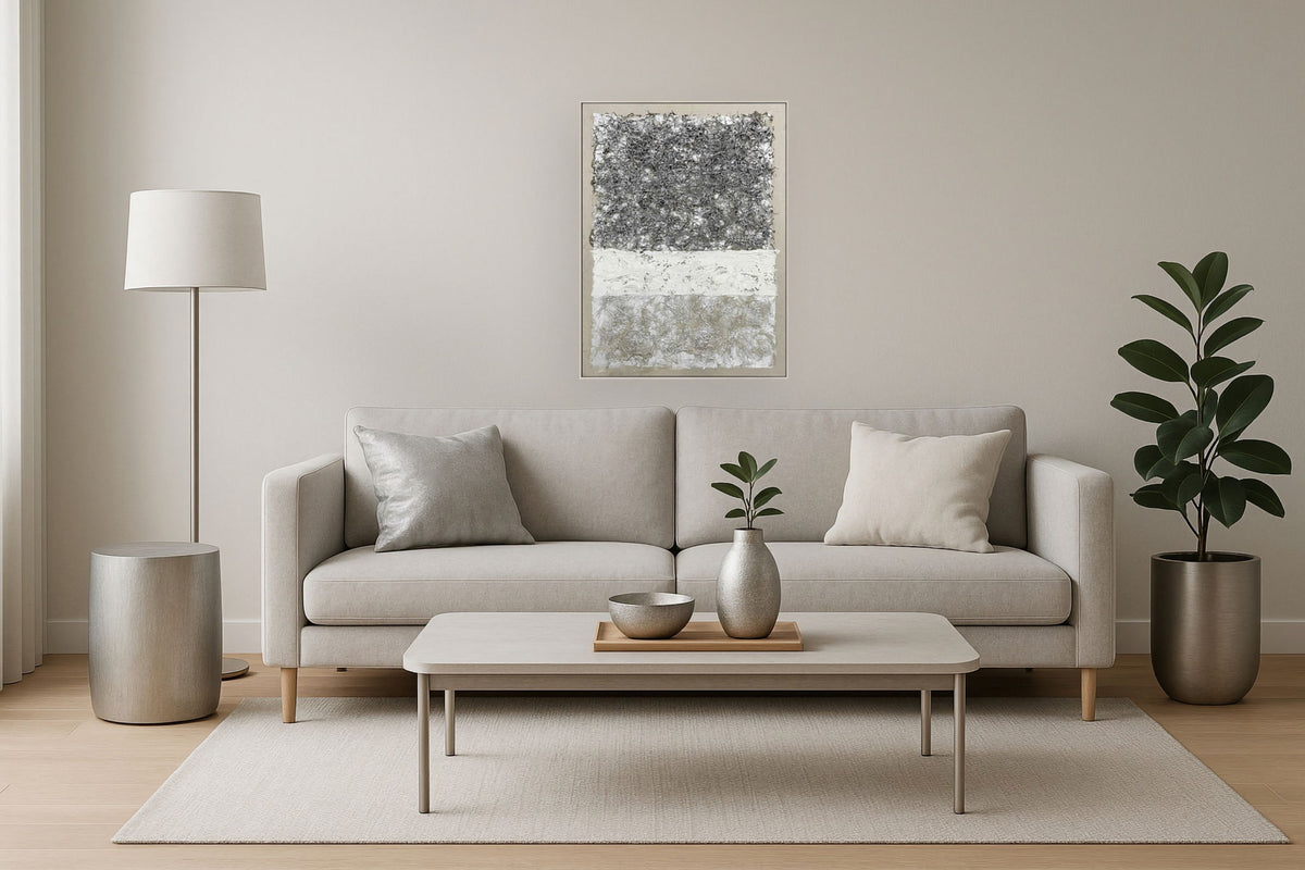 Tundra Texture Layers - 36" x 48" Framed Wall Art - Silver