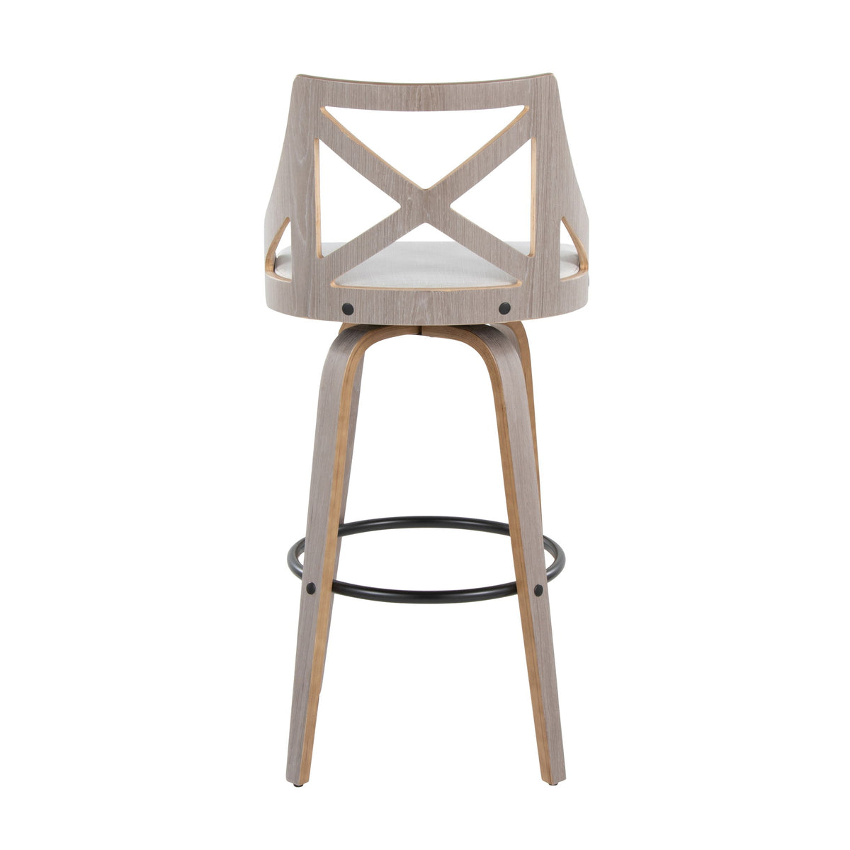 Charlotte - Farmhouse Fixed Height Barstool With Swivel & Round Footrest (Set of 2) - Cream
