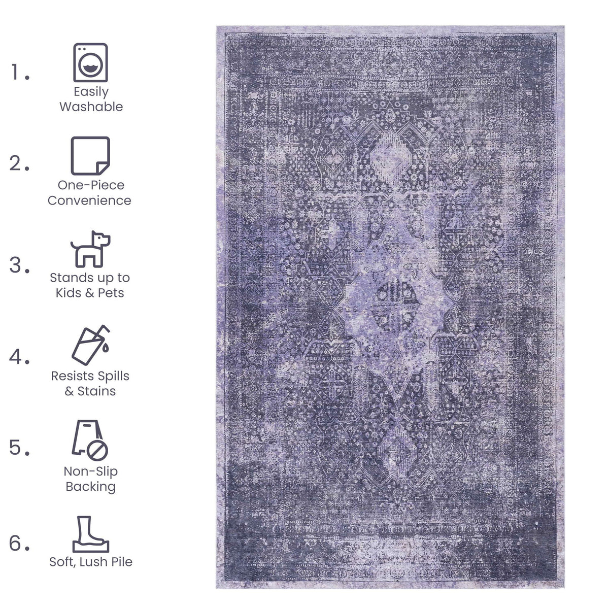 Maval - 6' X 9' Washable Area Rug - Anthracite