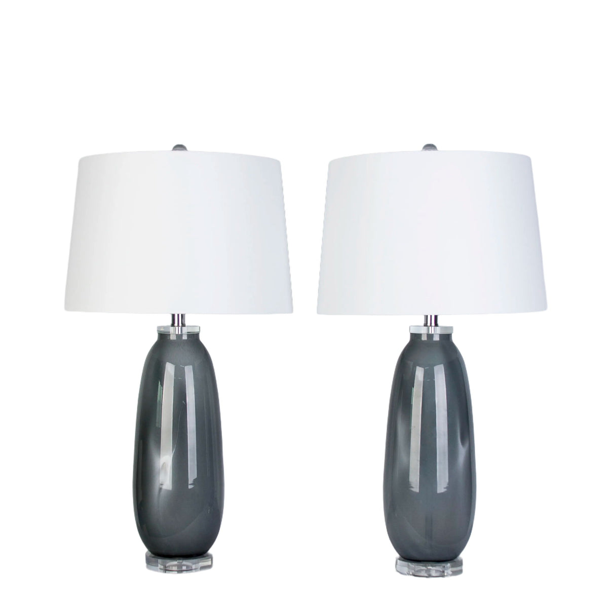 Crystal Breeze Art Glass & Crystal Table Lamp (Set of 2) - Gray Cloud / Clear Crystal