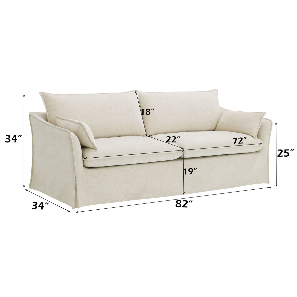 Shane - Sofa With 2 Pillows - Beige