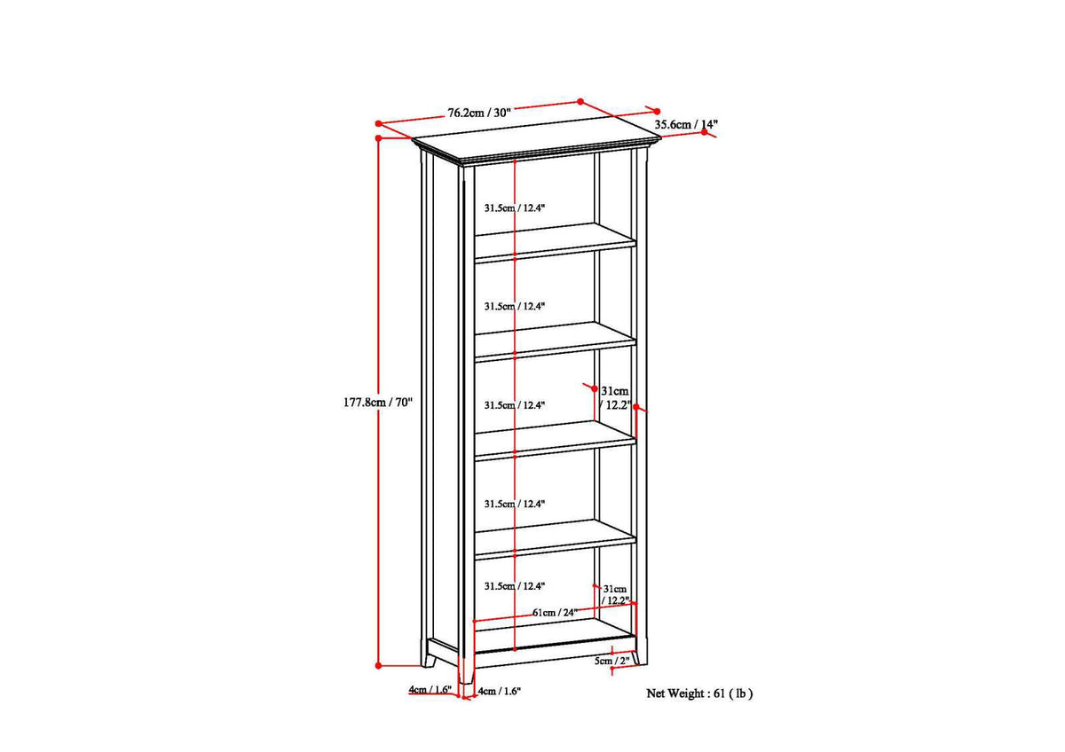 Amherst - 5 Shelf Bookcase, Handcrafted