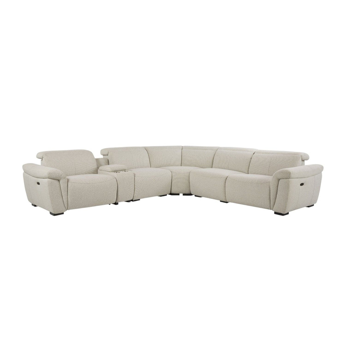 Dayana - Boucle Power Recliner Sectional Sofa For 5 People With Cupholder Console Adjustable Headrest - Beige
