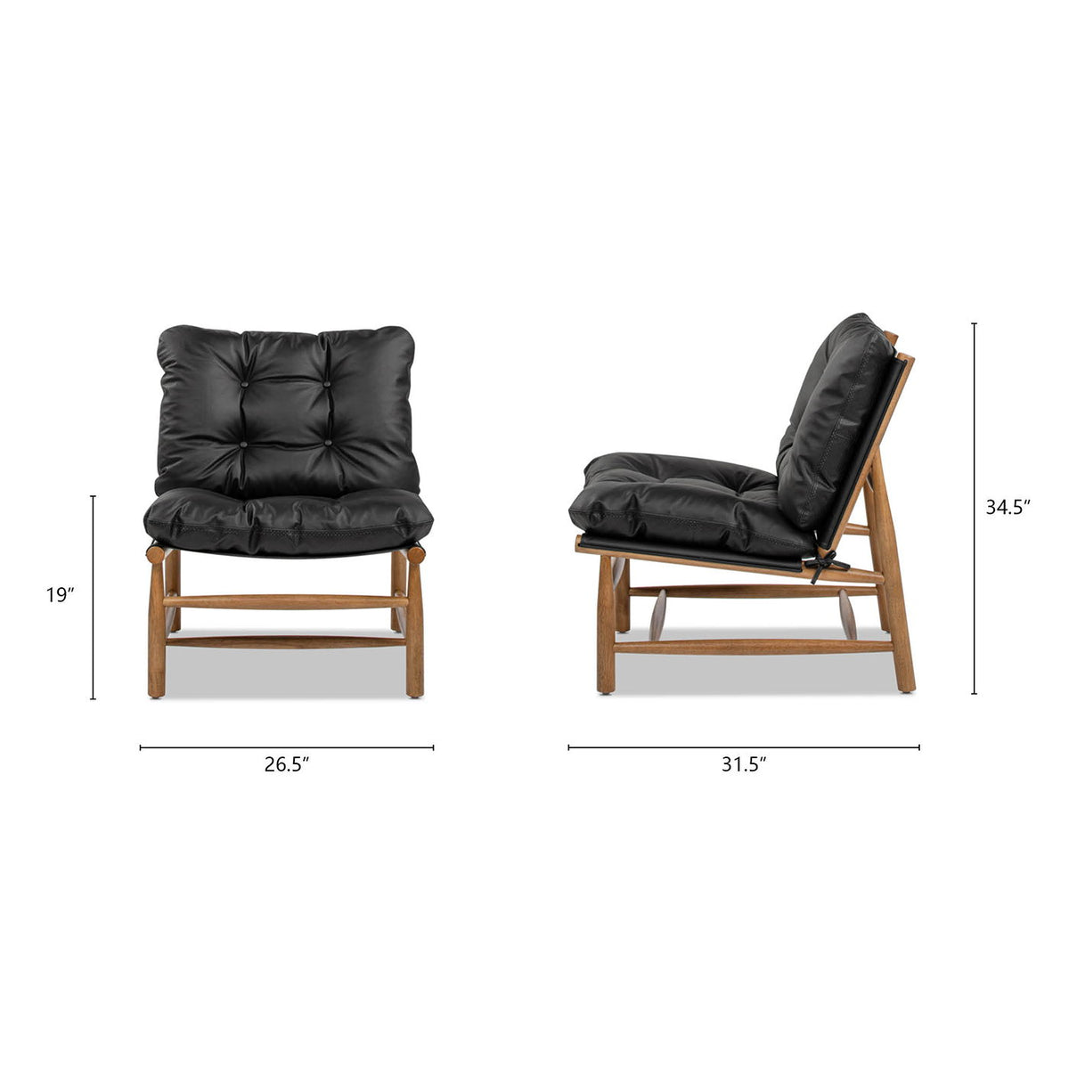 Oxford Leather Mid-Century Modern Accent Chair - Noir Black
