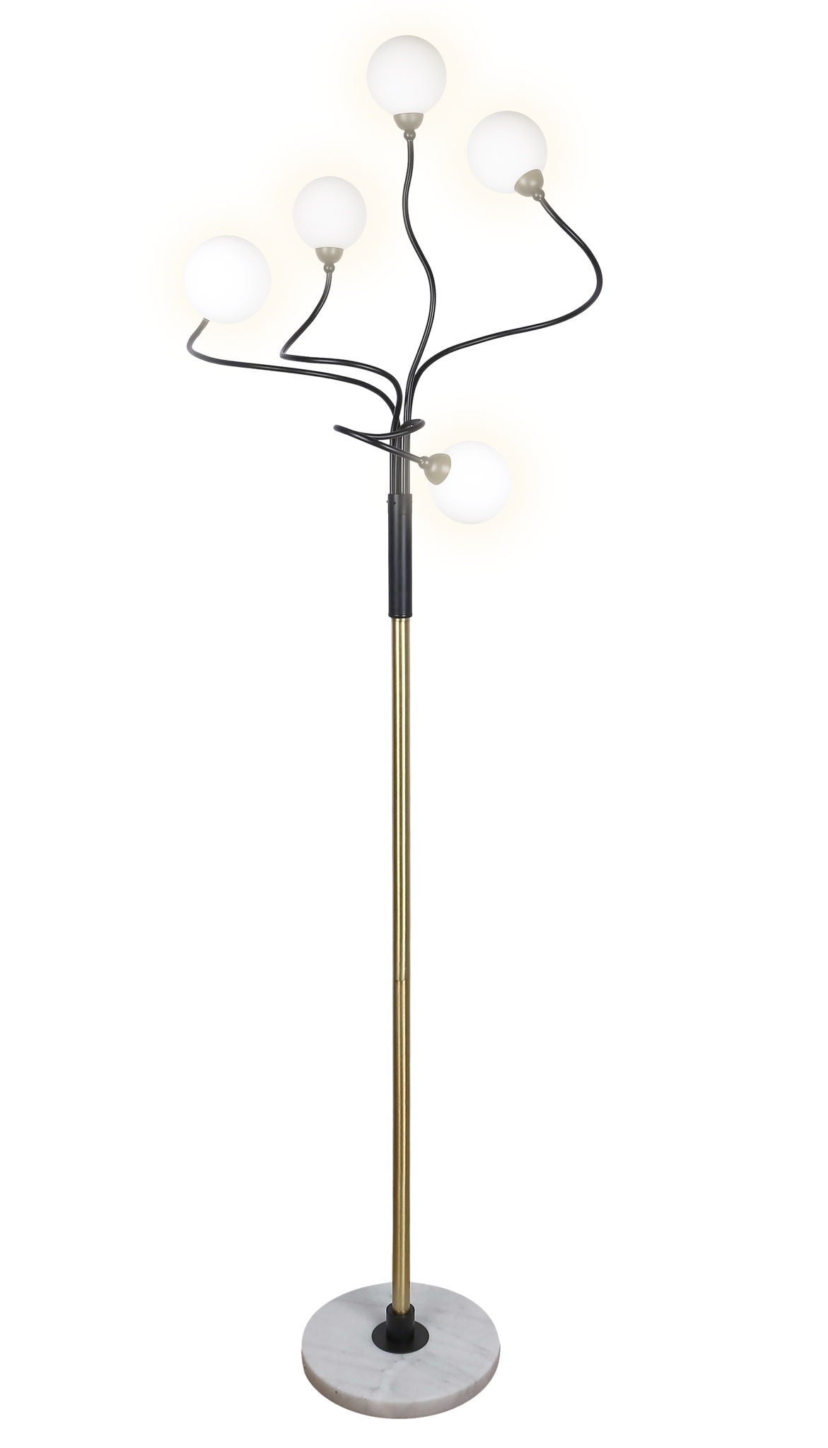 "Celestial Branch" Metal Floor Lamp - Matte Black / White Frosted Glass / White Marble / Soft Gold