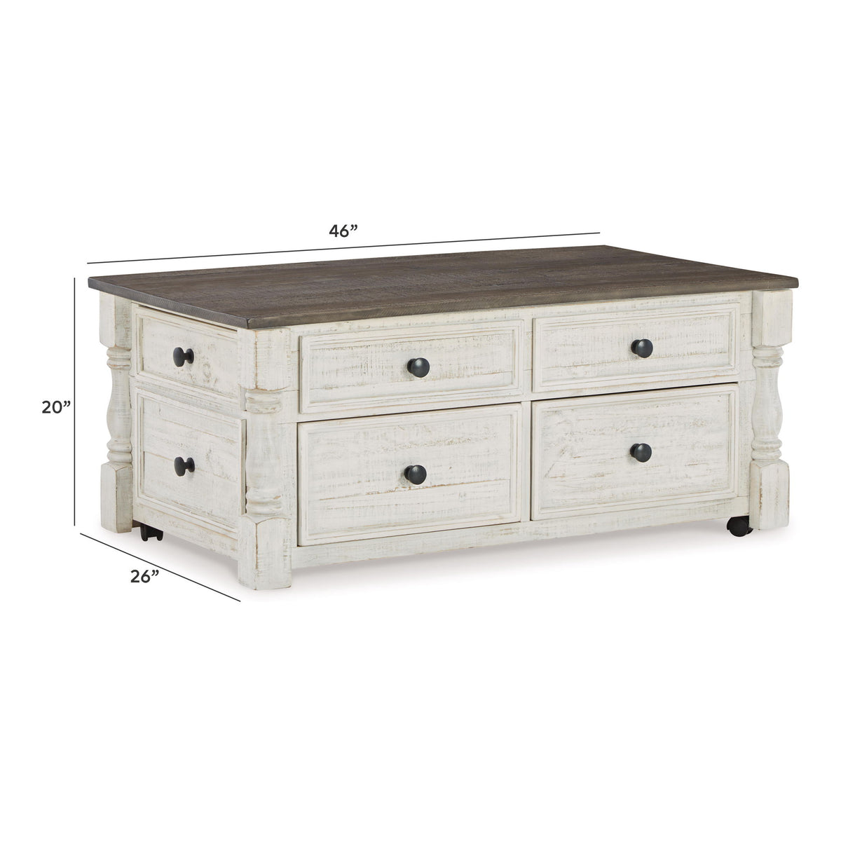 Havalance - Lift Top Cocktail Table with Storage Drawers - White / Gray