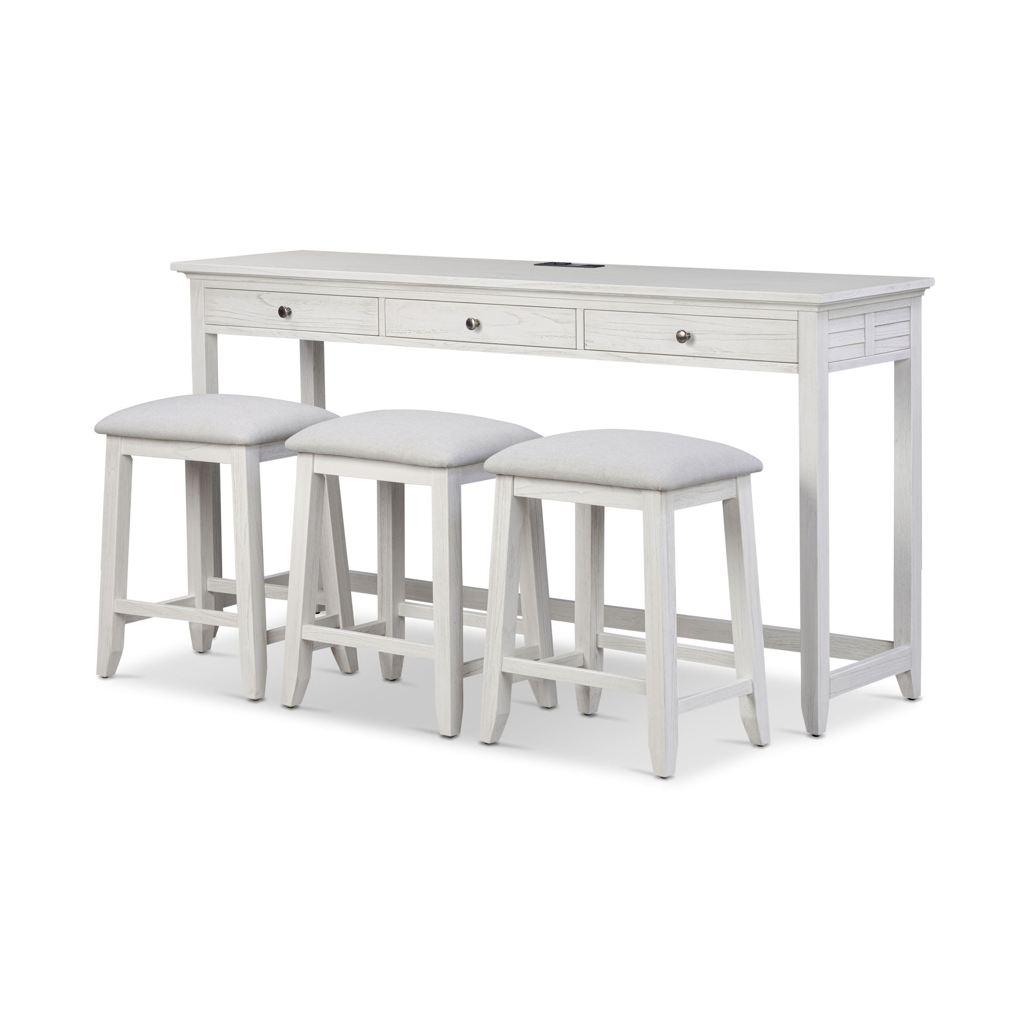 Surfside - 3-Drawer Console And 3 Stools - Weathered White, Gray