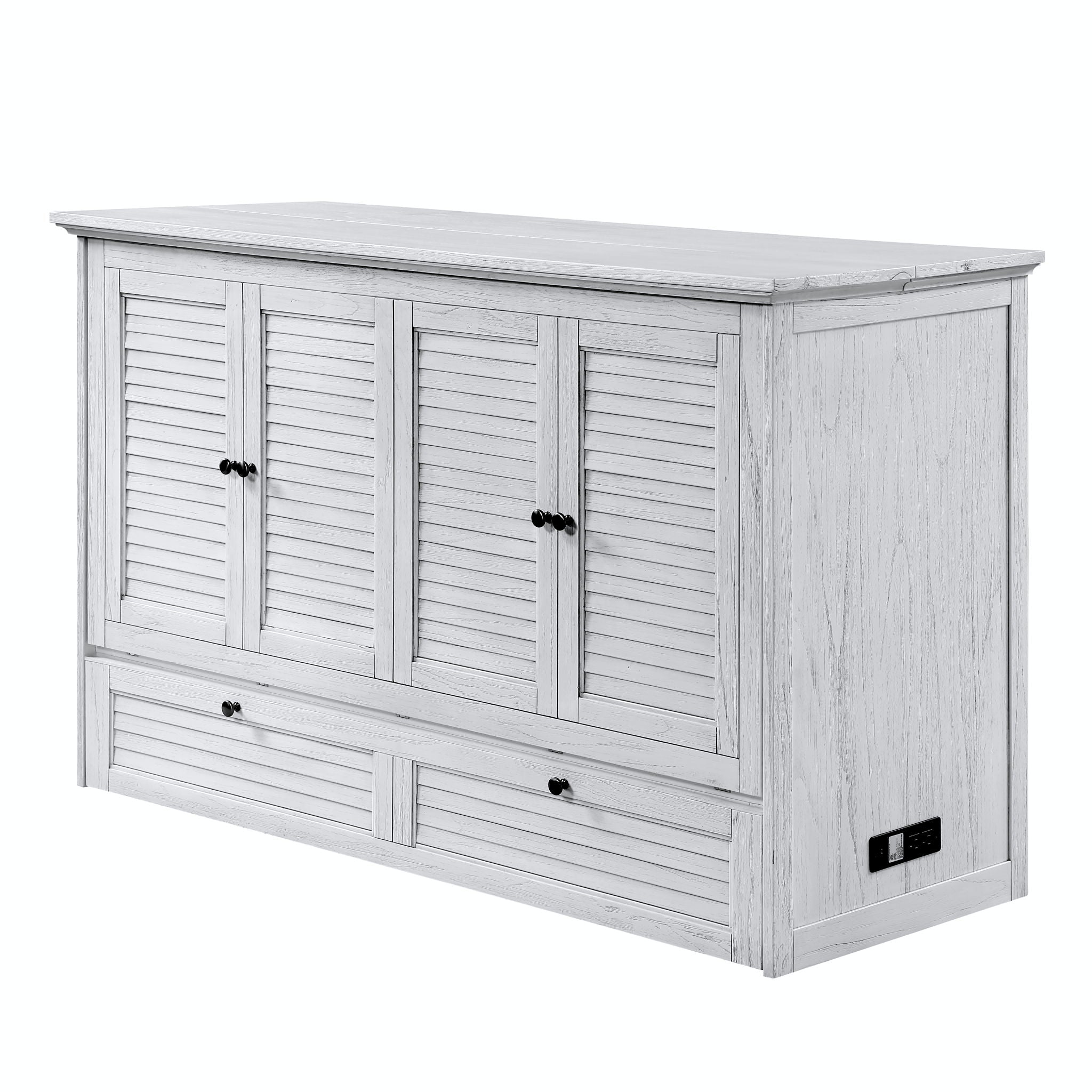 Surfside - Queen Size Cabinet Bed With Mattress - Weathered White