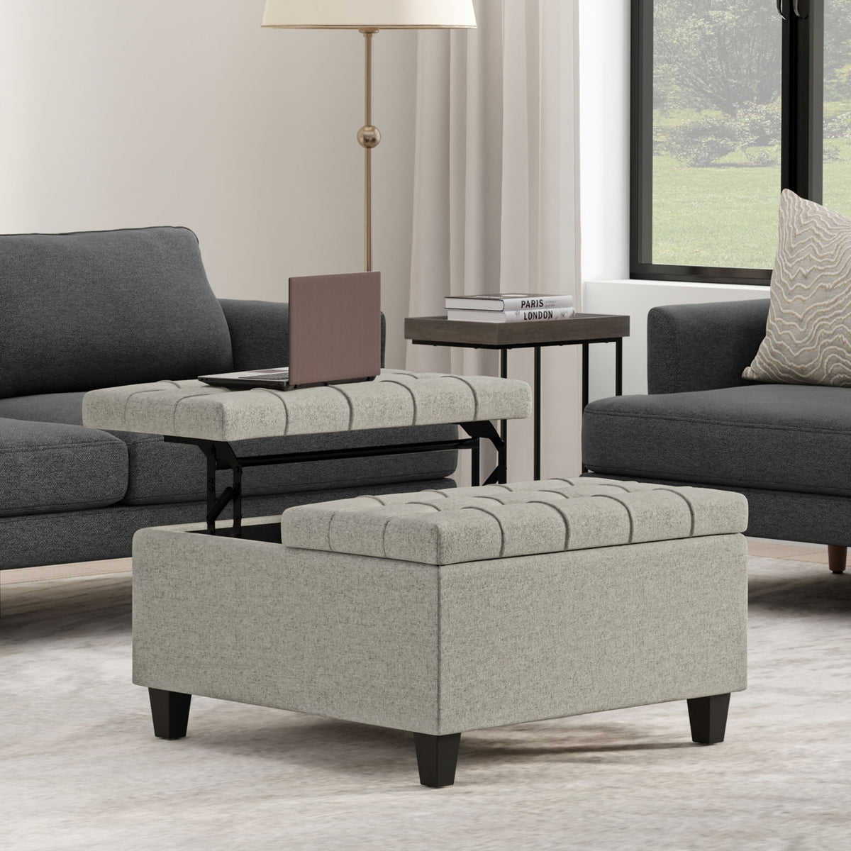 Harrison - Multifunctional Small Square Coffee Table Storage Ottoman - Gray