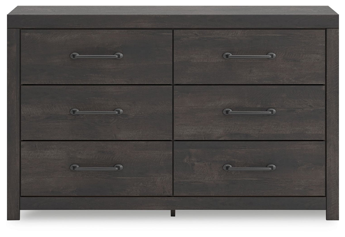 Hollivern - Six Drawer Dresser - Dark Gray