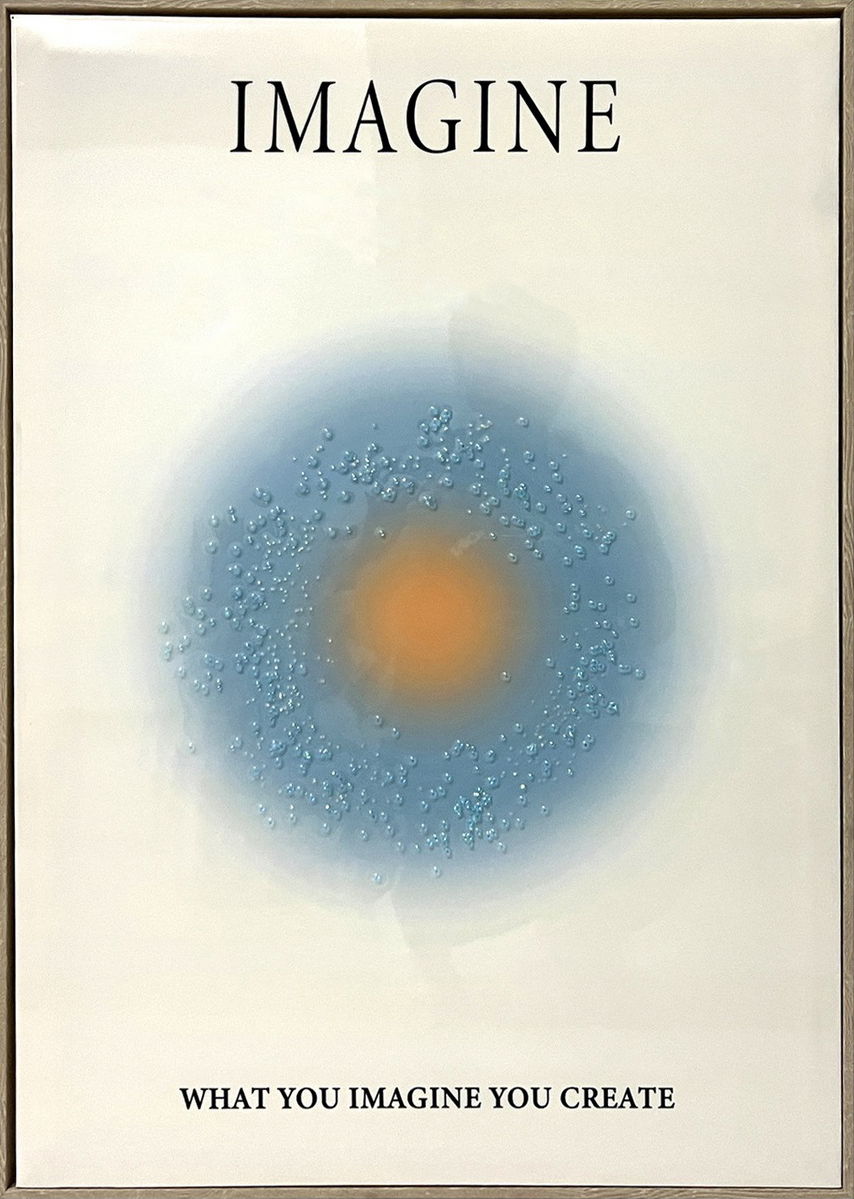 "Radiant Imagine" Hand-Embellished Canvas In Frame - Blue / Orange
