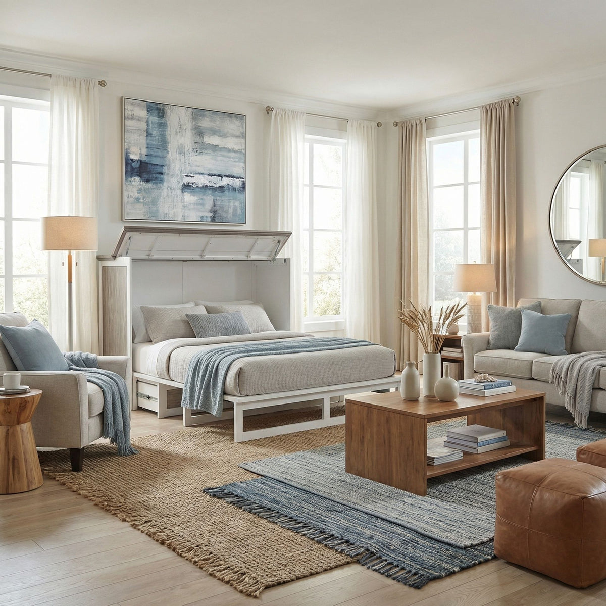 Islamorada - Queen Size Cabinet Bed With Mattress - Dapple Gray / Blanc