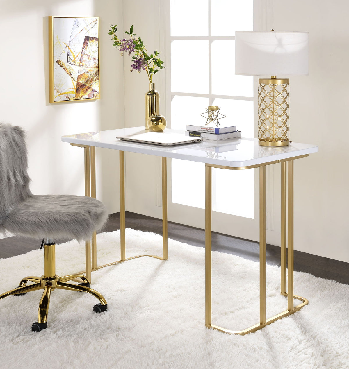 Estie - Writing Desk - White / Gold