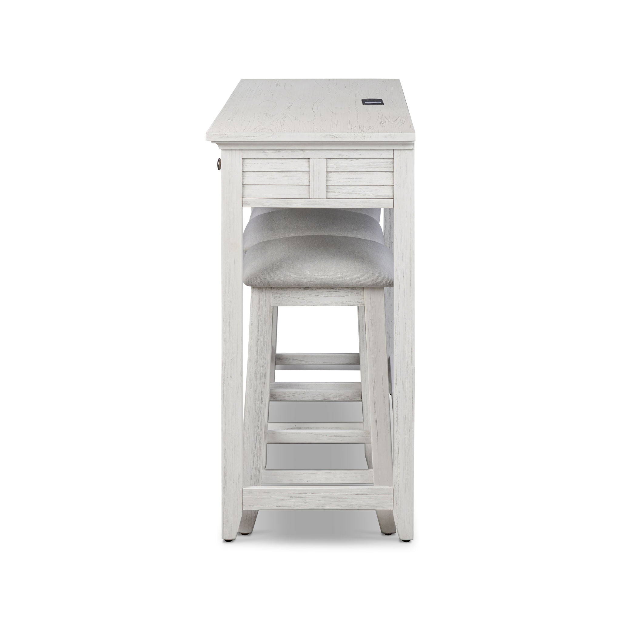 Surfside - 3-Drawer Console And 3 Stools - Weathered White, Gray