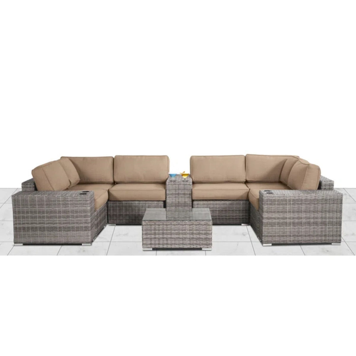 Modern Patio Rattan Sectional Set With Cushions
