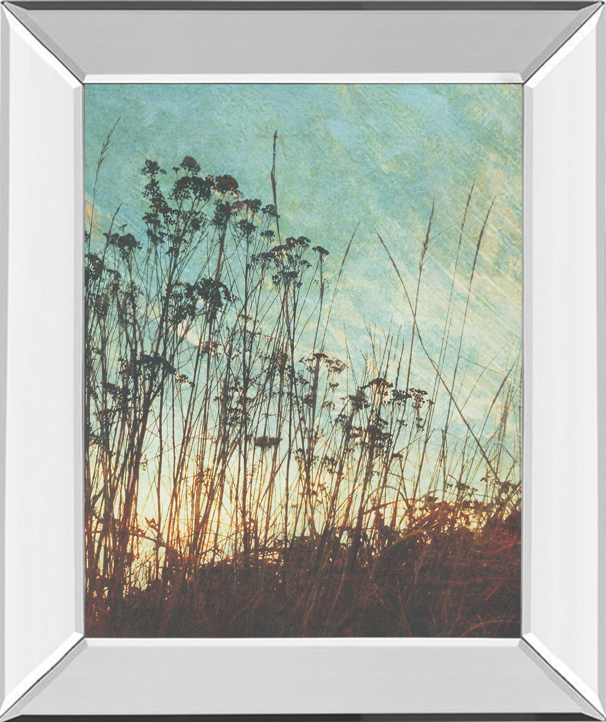 Wild Grass By Amy Melious - Mirror Framed Print Wall Art - Light Blue