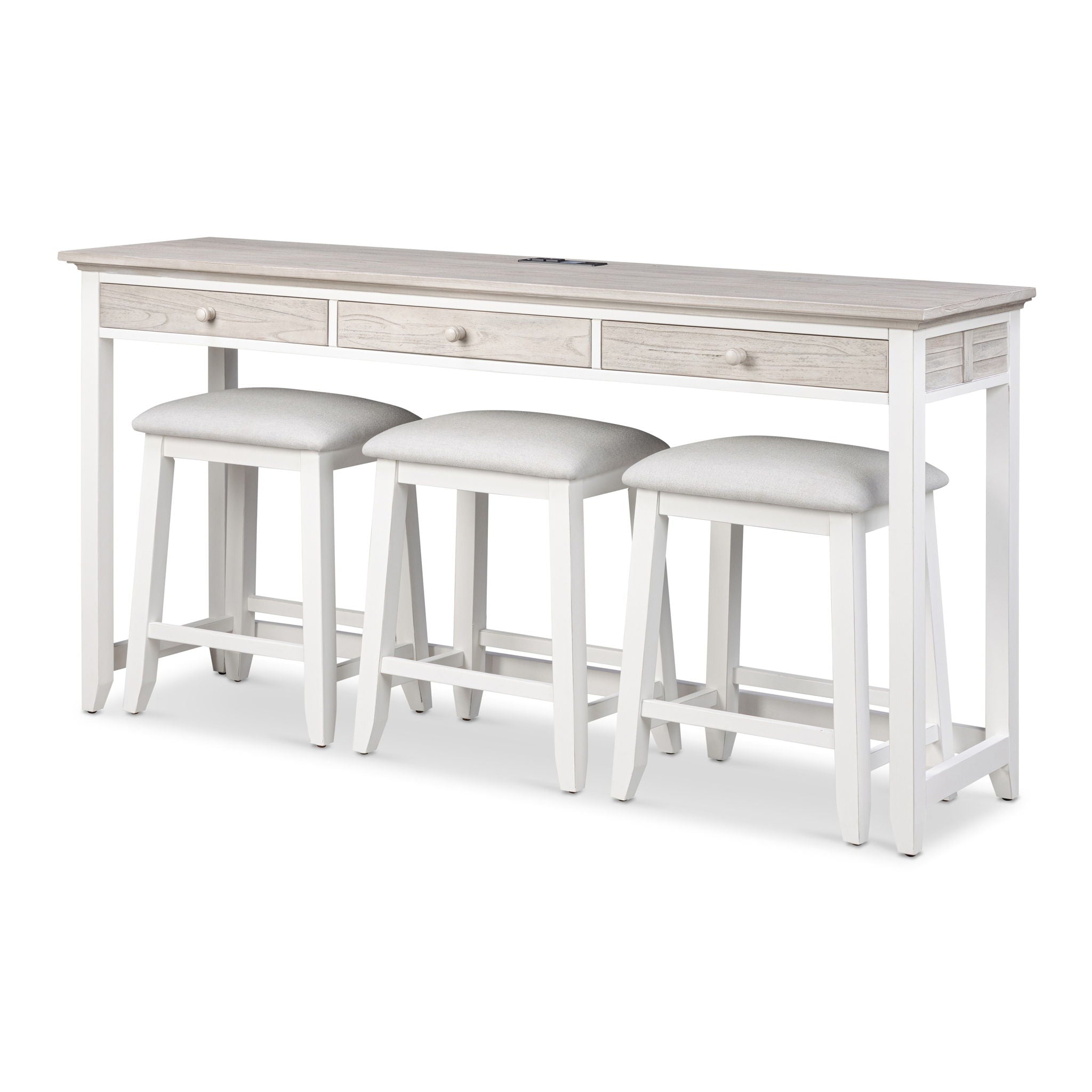 Islamorada - 3-Drawer Console And 3 Stools - Dapple Gray / Blanc