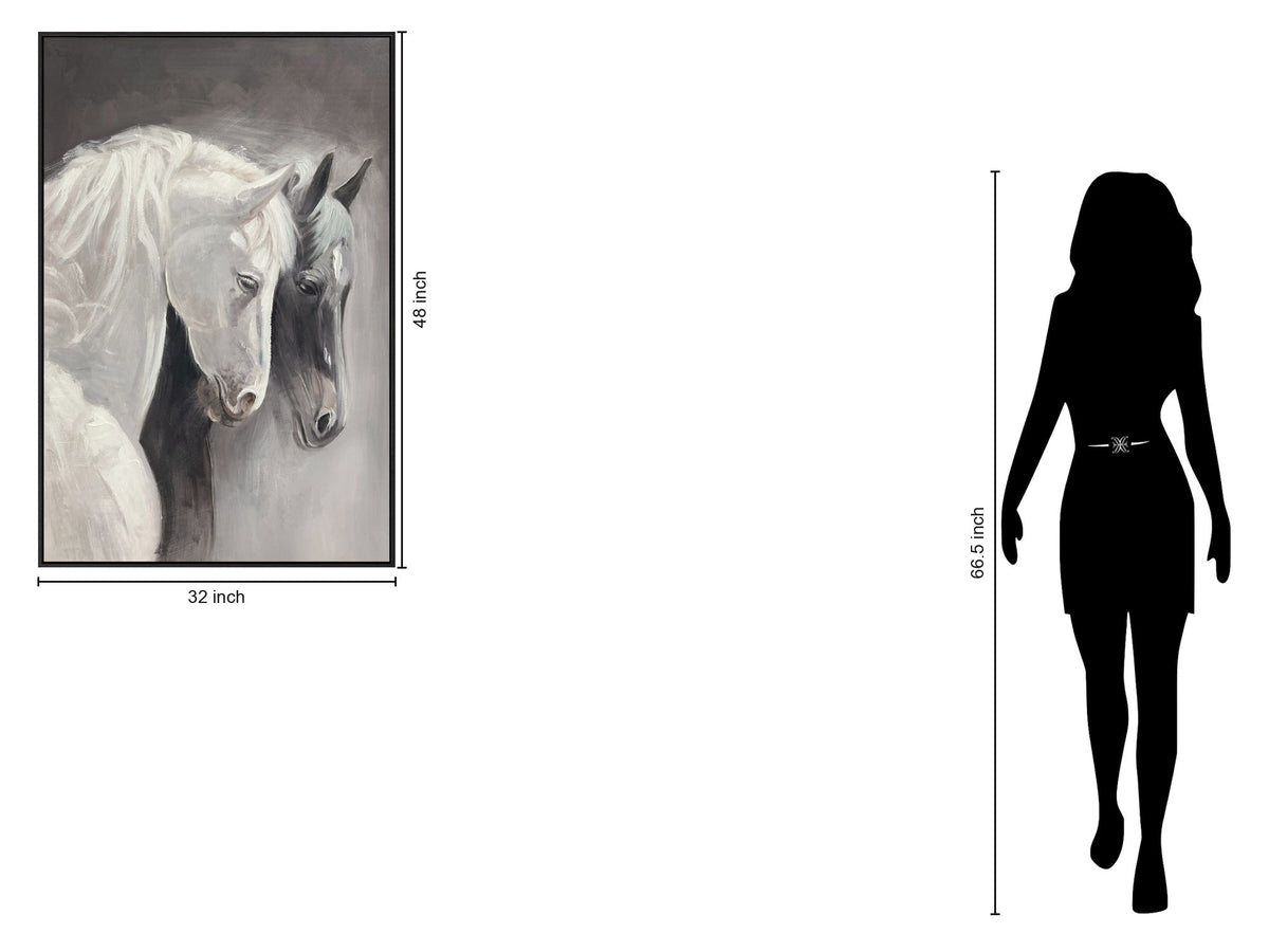 "Equine Serenity" Hand-Embellished Canvas In Frame - Gray / White / Black