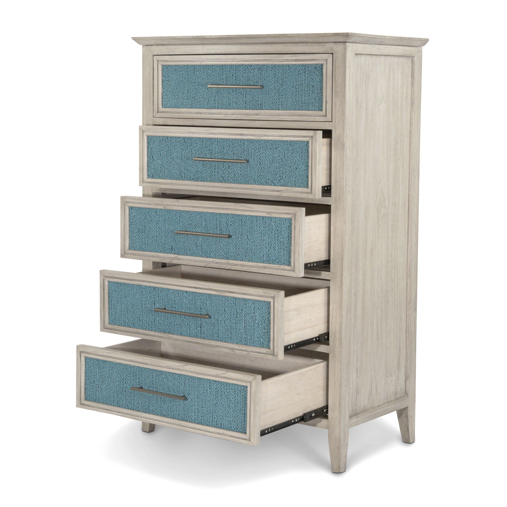 Ocean Isles - 5 Drawer Woven Chest - Ocean Blue / Aged Ivory