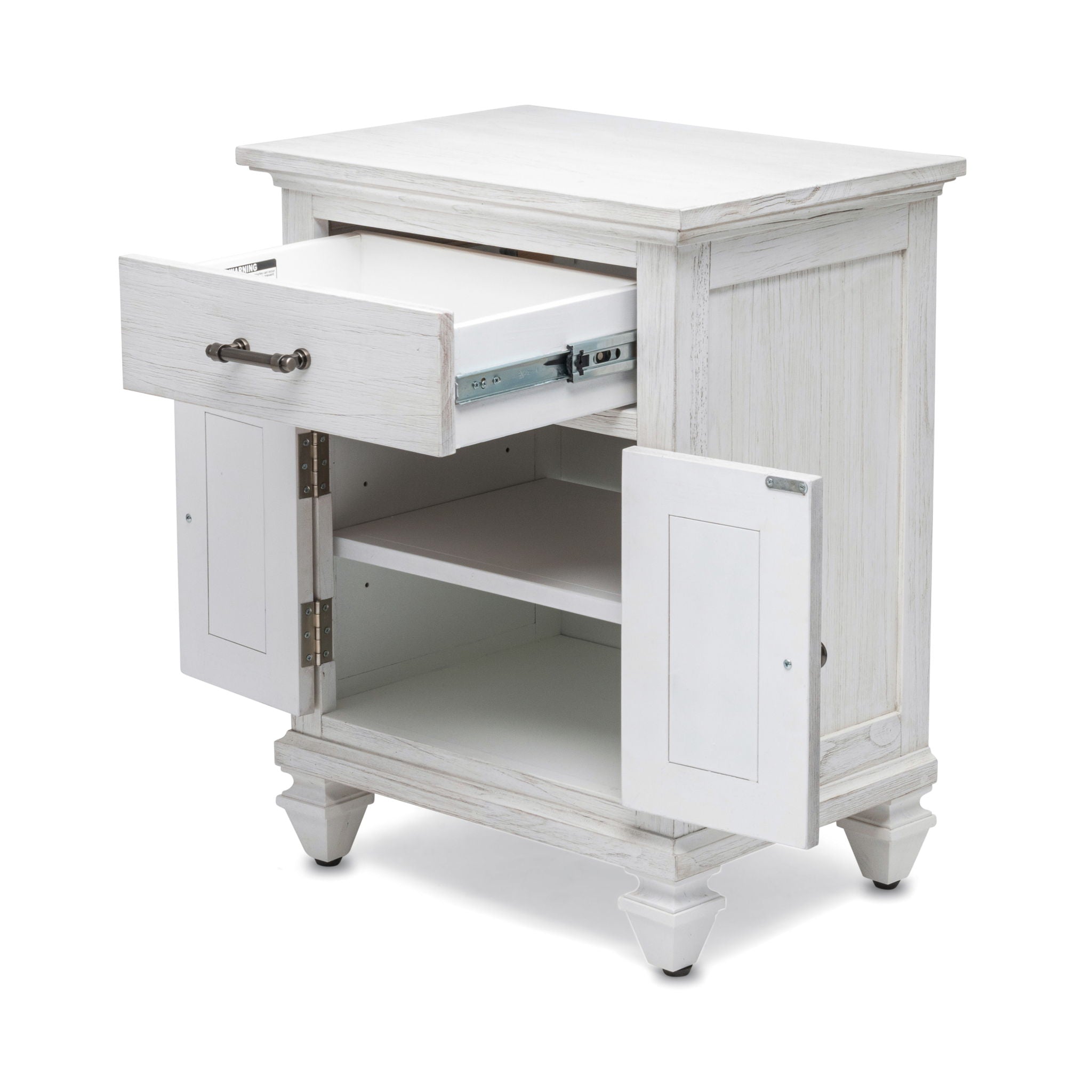Surfside - 1 Drawer And 2 Door Nightstand With Power Strip And USB-A Port - Weathered White