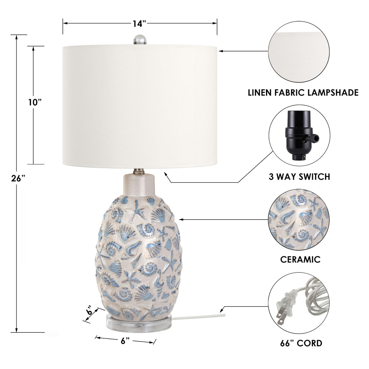 Jenny - Ceramic Table Lamp (Set of 2) - White / Blue