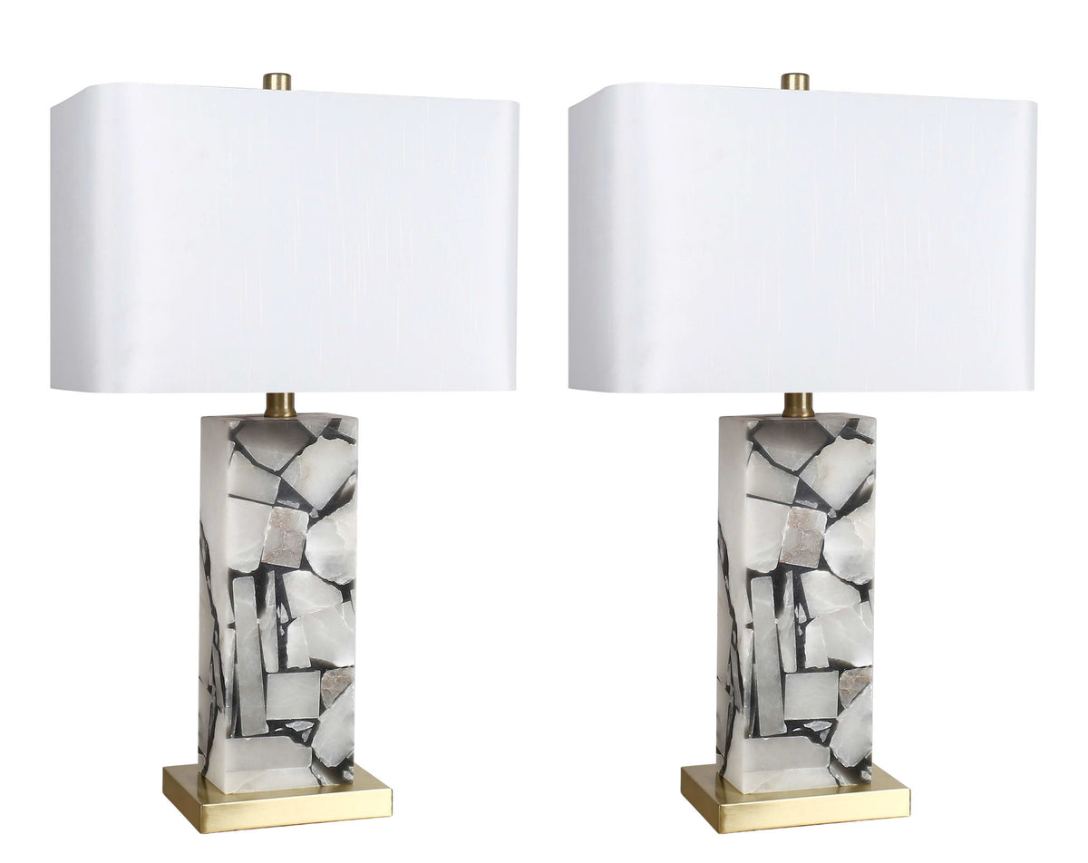 "Alabaster Mosaic" Alabaster Table Lamp (Set of 2) - Alabaster / Soft Gold