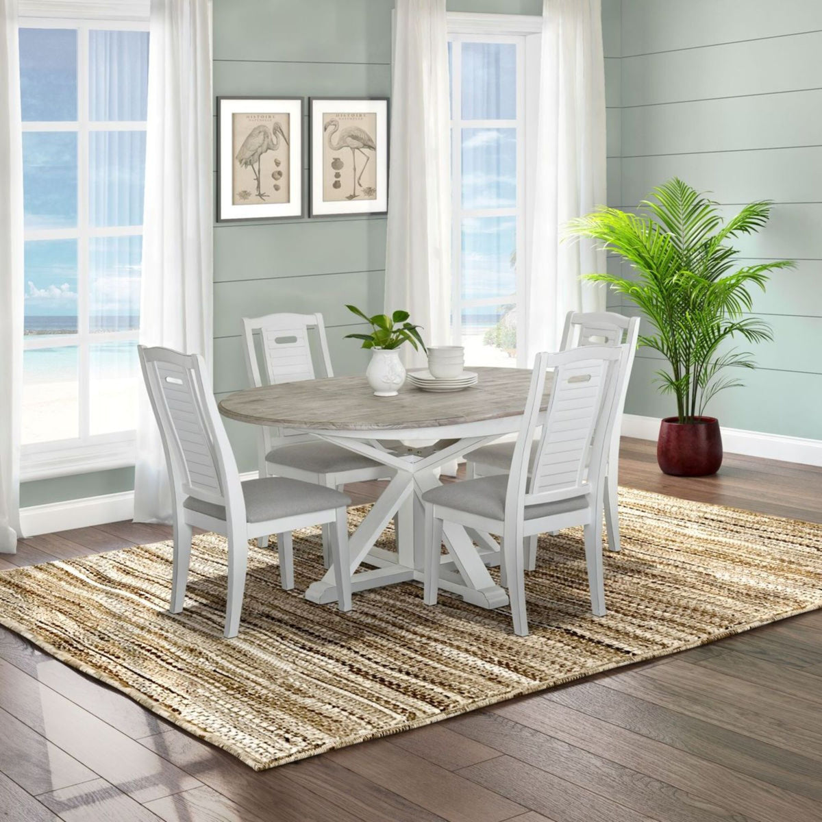 Islamorada - Round Dining Table With 18" Butterfly Leaf Extension - Dapple Gray / Blanc