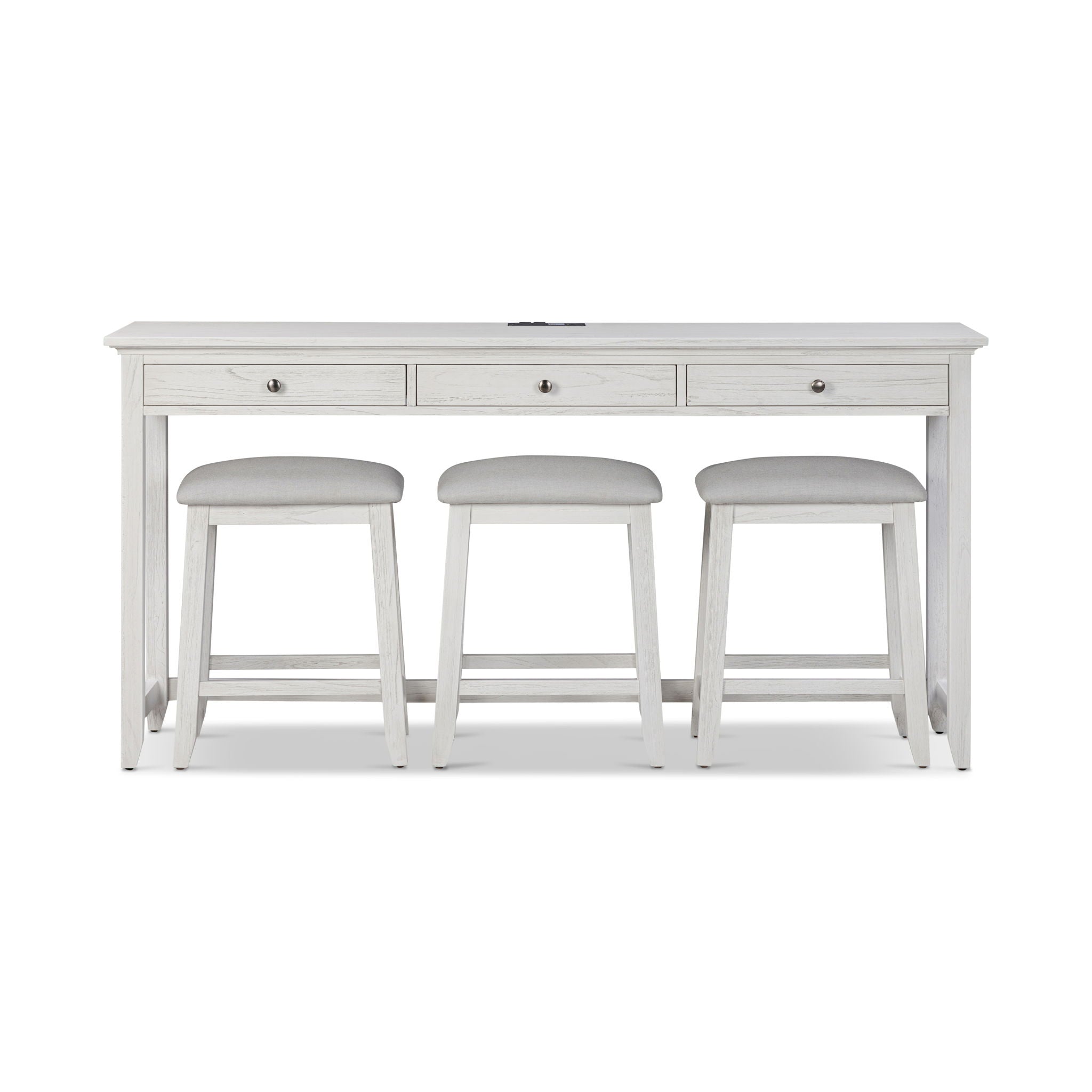 Surfside - 3-Drawer Console And 3 Stools - Weathered White, Gray