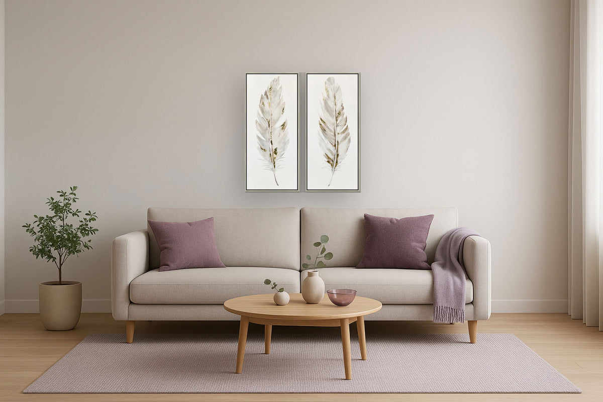 24x54 Hand Painted Textured Canvas In Frame (Set of 2) - White
