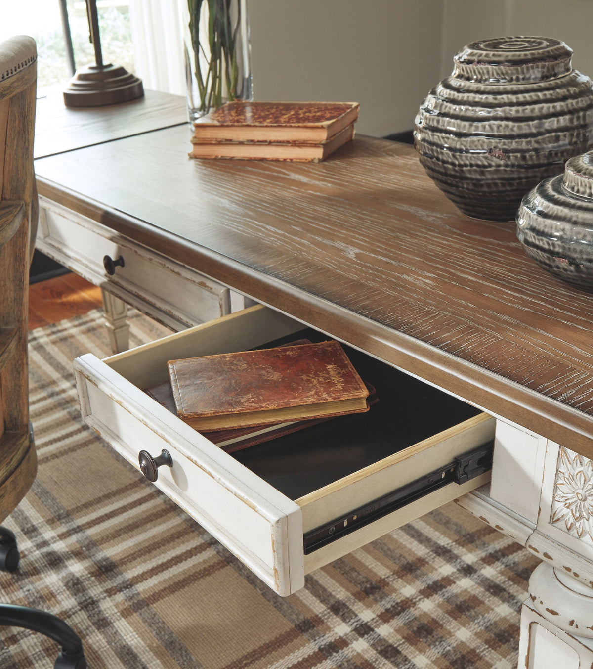 Realyn - Home Office Lift Top Desk - White / Brown