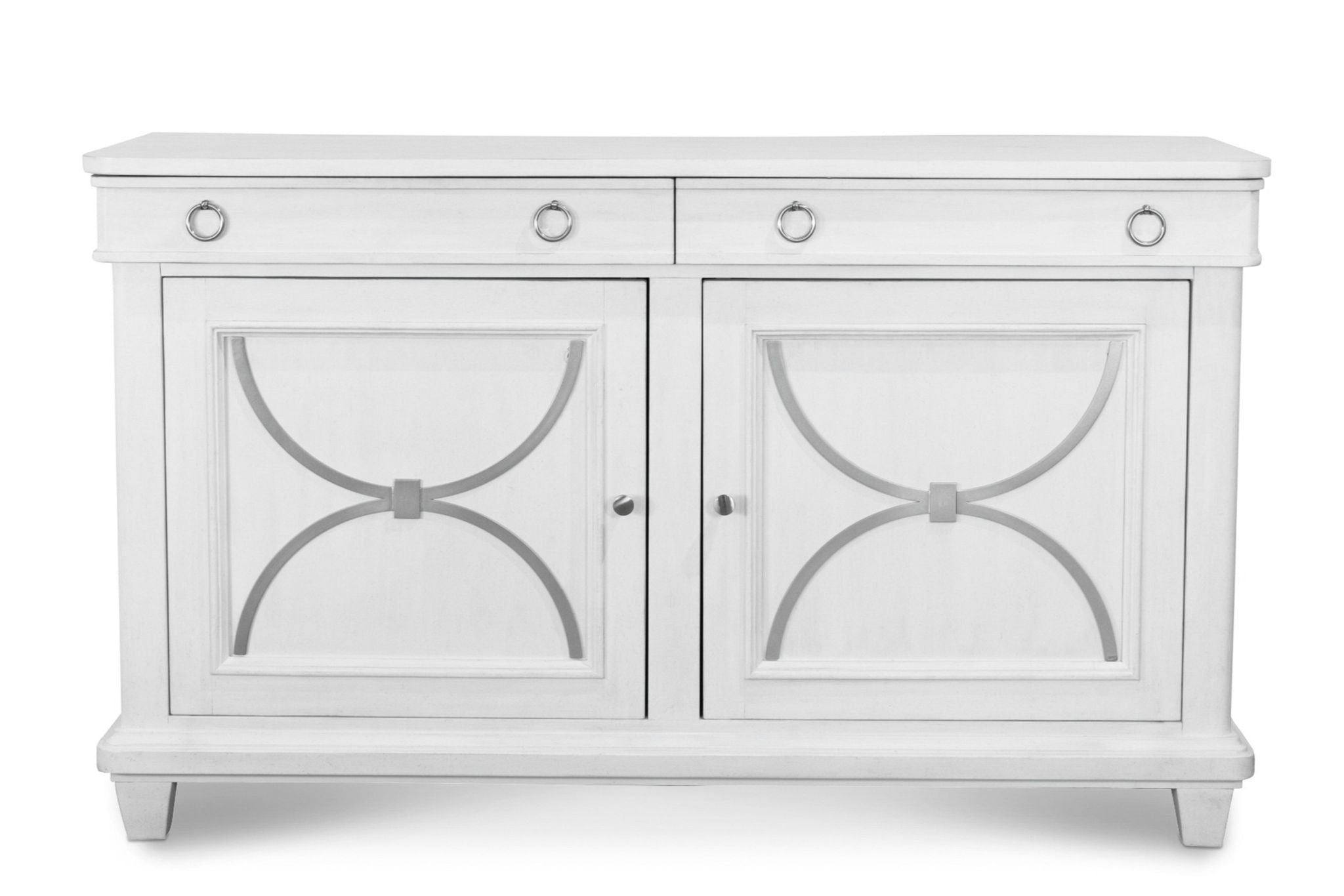Point Breeze - Credenza With Metal And Silver Tray - Fresh White With Soft Gray Glaze