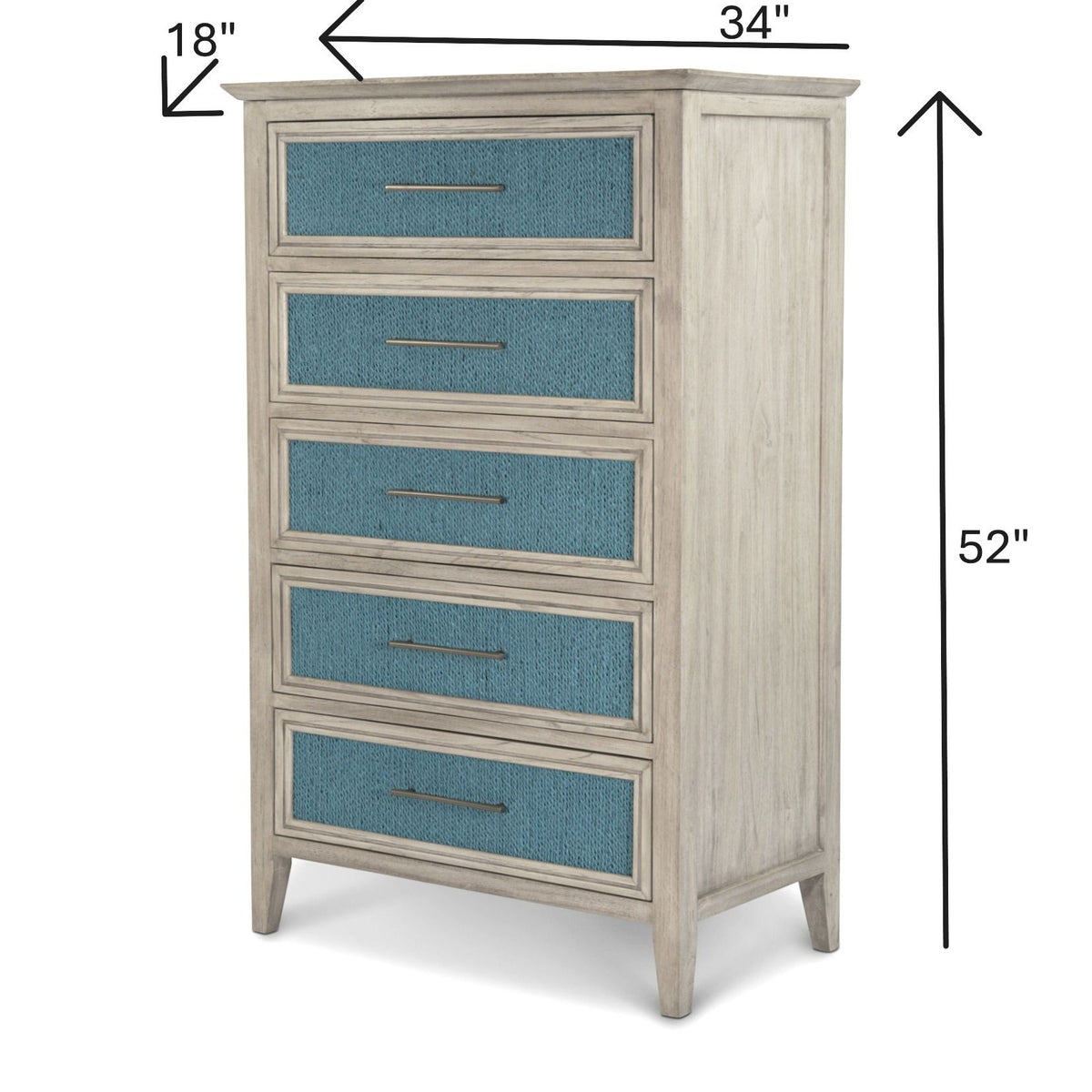 Ocean Isles - 5 Drawer Woven Chest - Ocean Blue / Aged Ivory