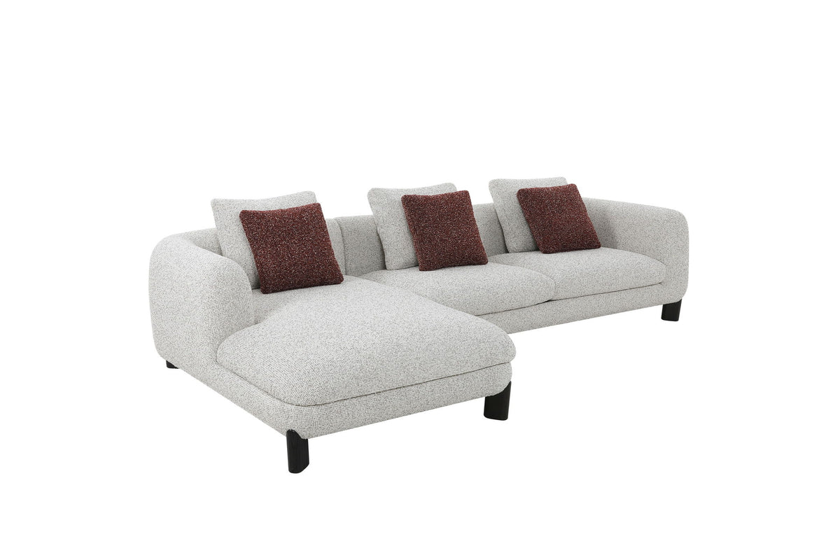 Mardi - Tweed Sectional Sofa With 3 Pillows - Maroon / Beige