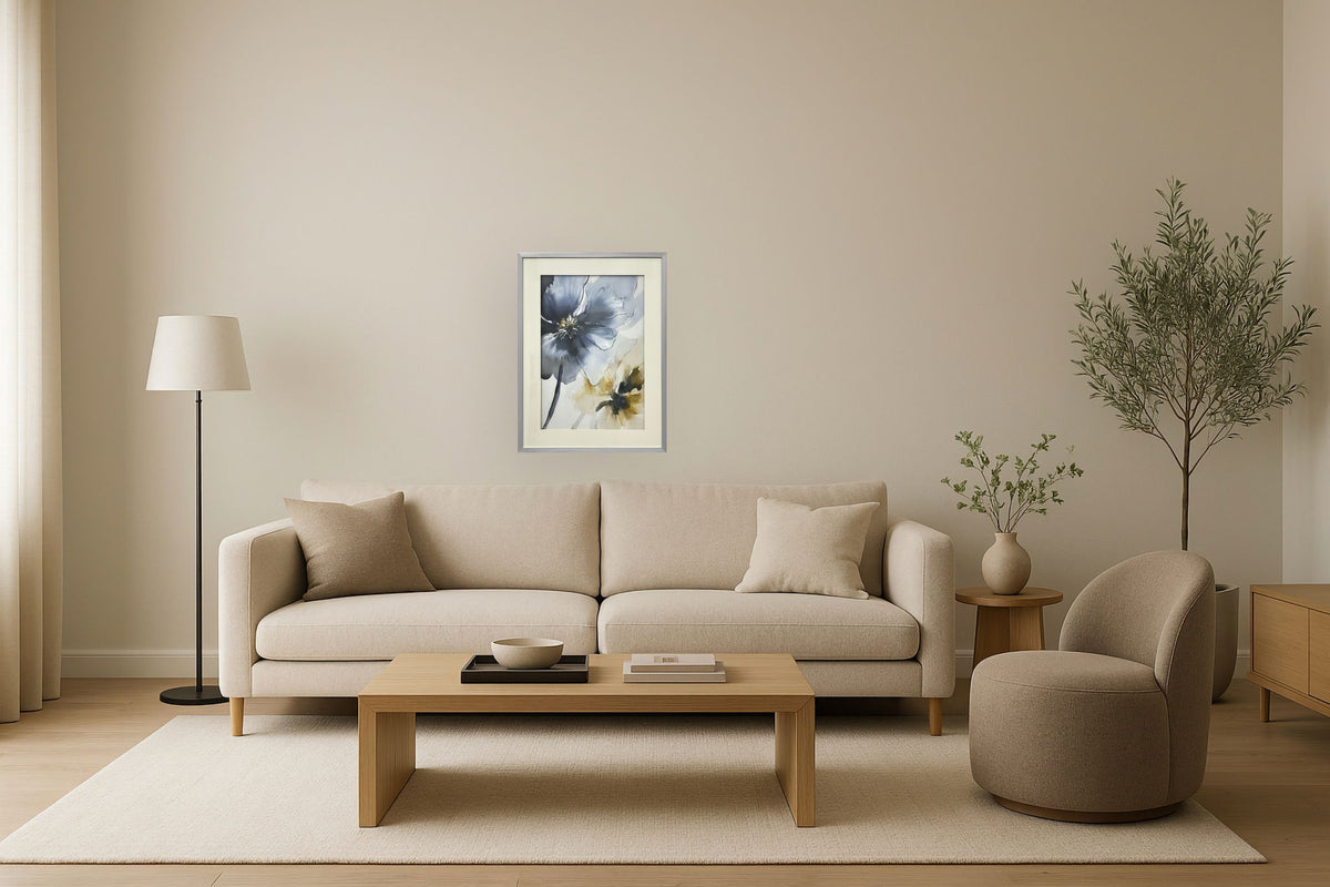"Ethereal Blossom I" Hand-Embellished Framed Under Acrylic - Silver / White
