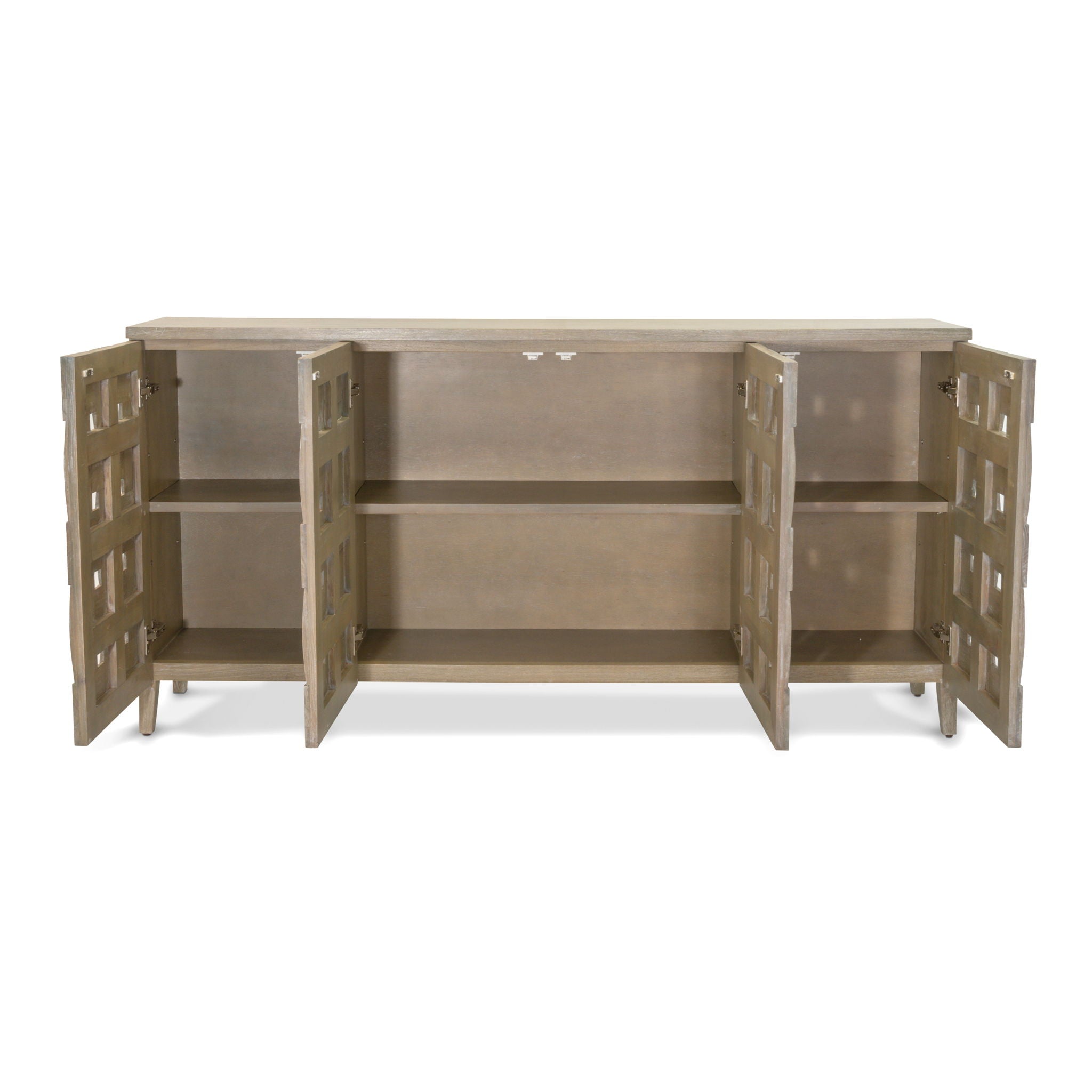 Wooden Weave - 4-Door Credenza With Soft Close Doors - Gray