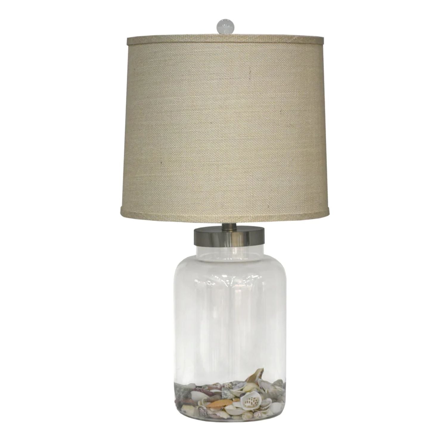 Shoreline Treasures - 27" Glass Table Lamp With Seashells and Burlap Shade (Set of 2) - Clear