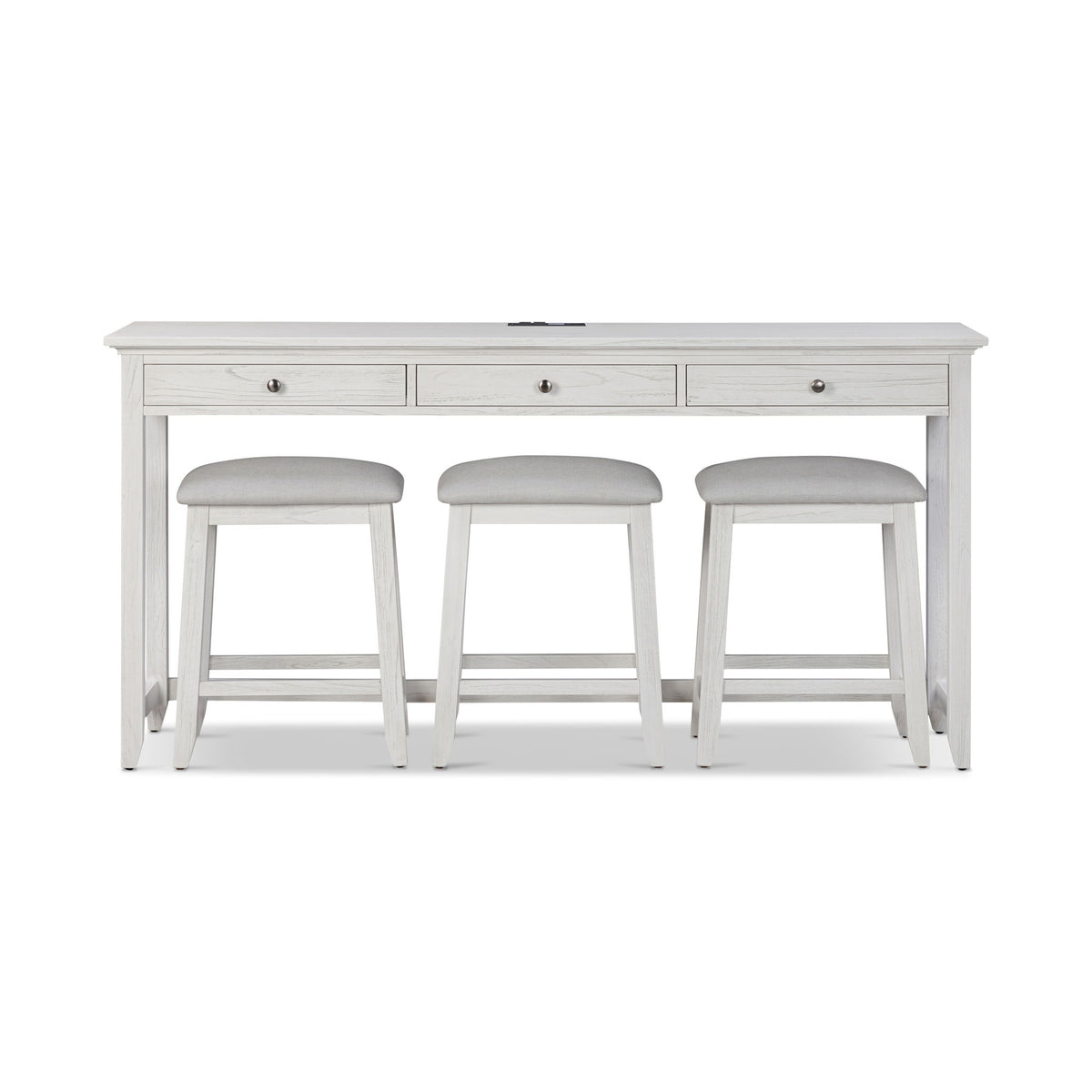 Surfside - 3-Drawer Console With Power Strip, USB-A And USB-C Port - Weathered White