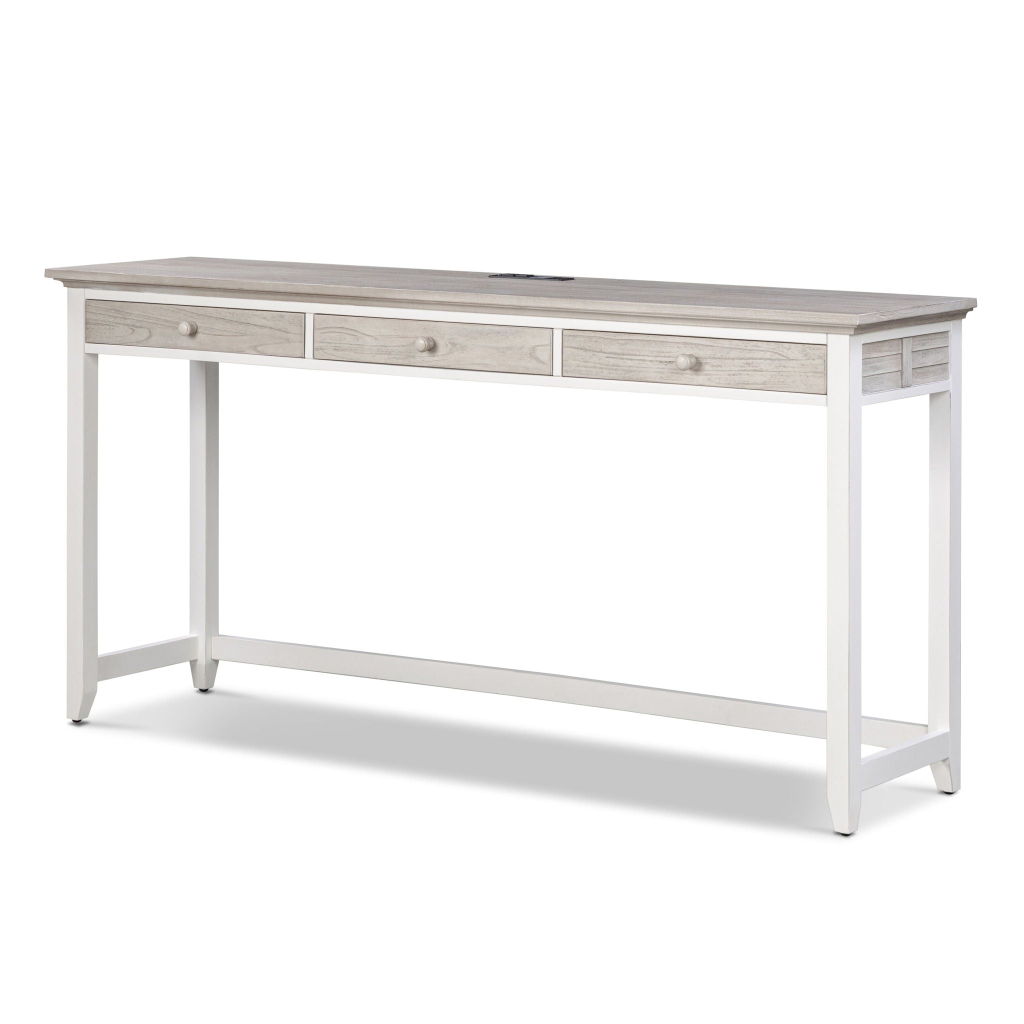 Islamorada - 3-Drawer Console With Power Strip, USB-A And USB-C Port - Dapple Gray / Blanc